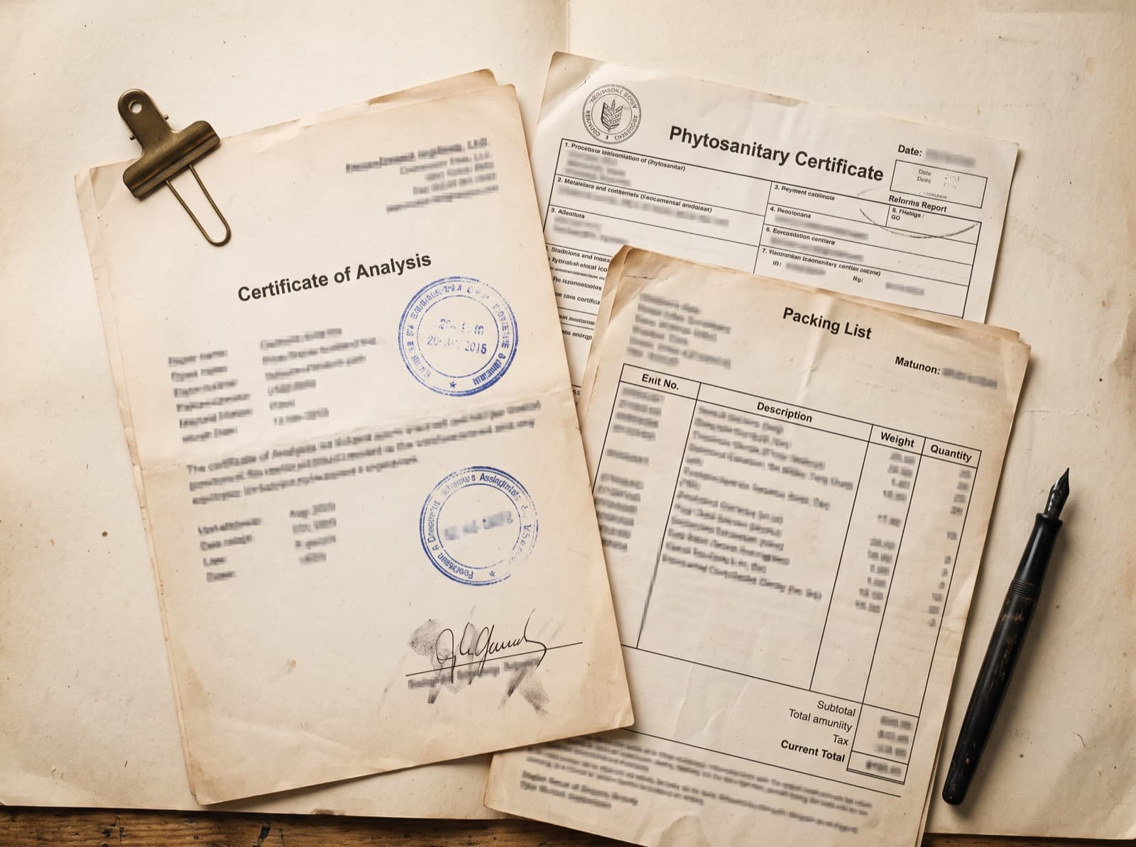 The export paper trail — COA, phytosanitary certificate, packing list